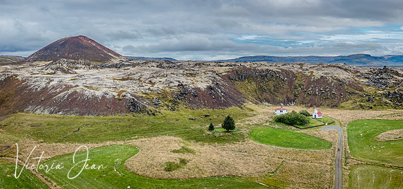 Rauðamelskirkja Church at Gerðuberg cliffs on the Snæfellsnes Peninsula